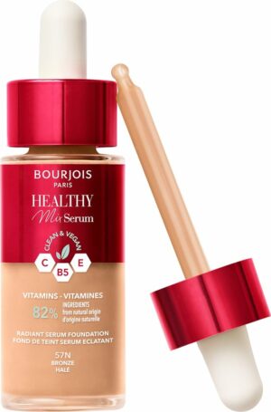 Bourjois Healthy Mix - 57N - Bronze, Serum Foundation, laat de huid onmiddellijk stralen, hydrateert tot 24 uur lang, vegan formule, dauwachtige finish, houdt de hele dag lang, 30 ml
