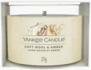 Soft Wool & Amber filled votive ( Jemná Vlna + Ambra ) - Votivní Svíčka Ve Skle